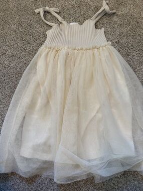 Cream Tulle Sundress with Ribbed Bodice
